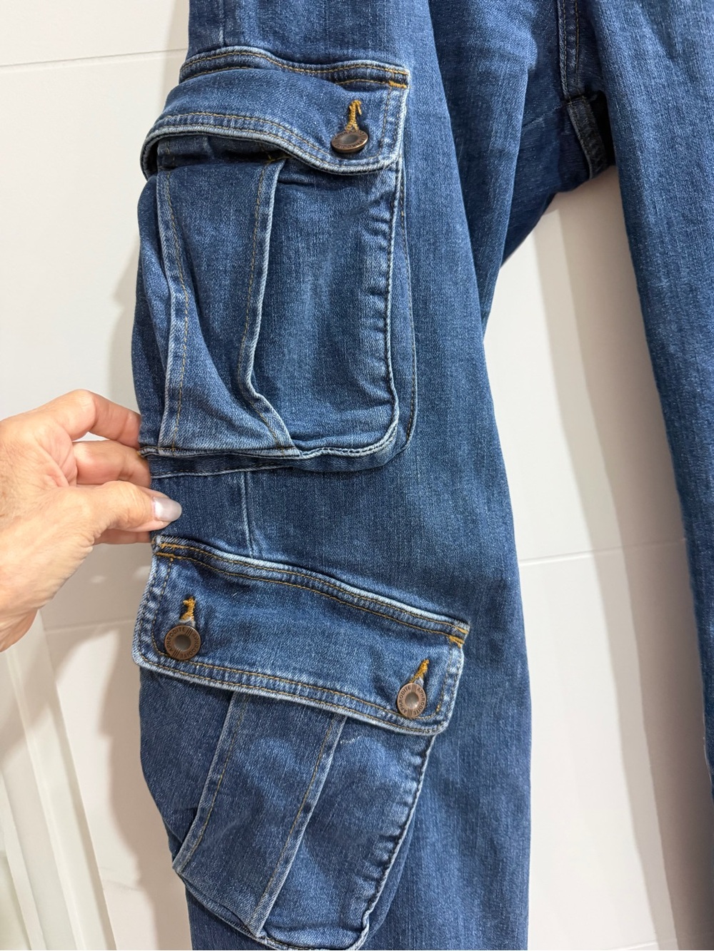 Aphrodite Blue Cargo Jeans with Multiple Flap Pockets - Picture 2 of 7